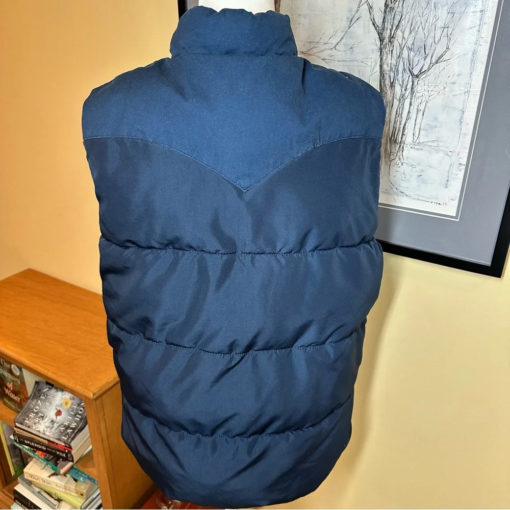 Retro Western 70s Navy Snap‎ Front Puffer Vest w/Yellow Lining and Sherpa Colar